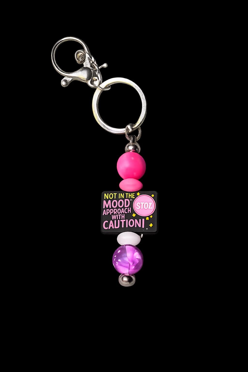 Not In The Mood Beaded Keychain – Sassy Statement Charm with Pink & Purple Beads