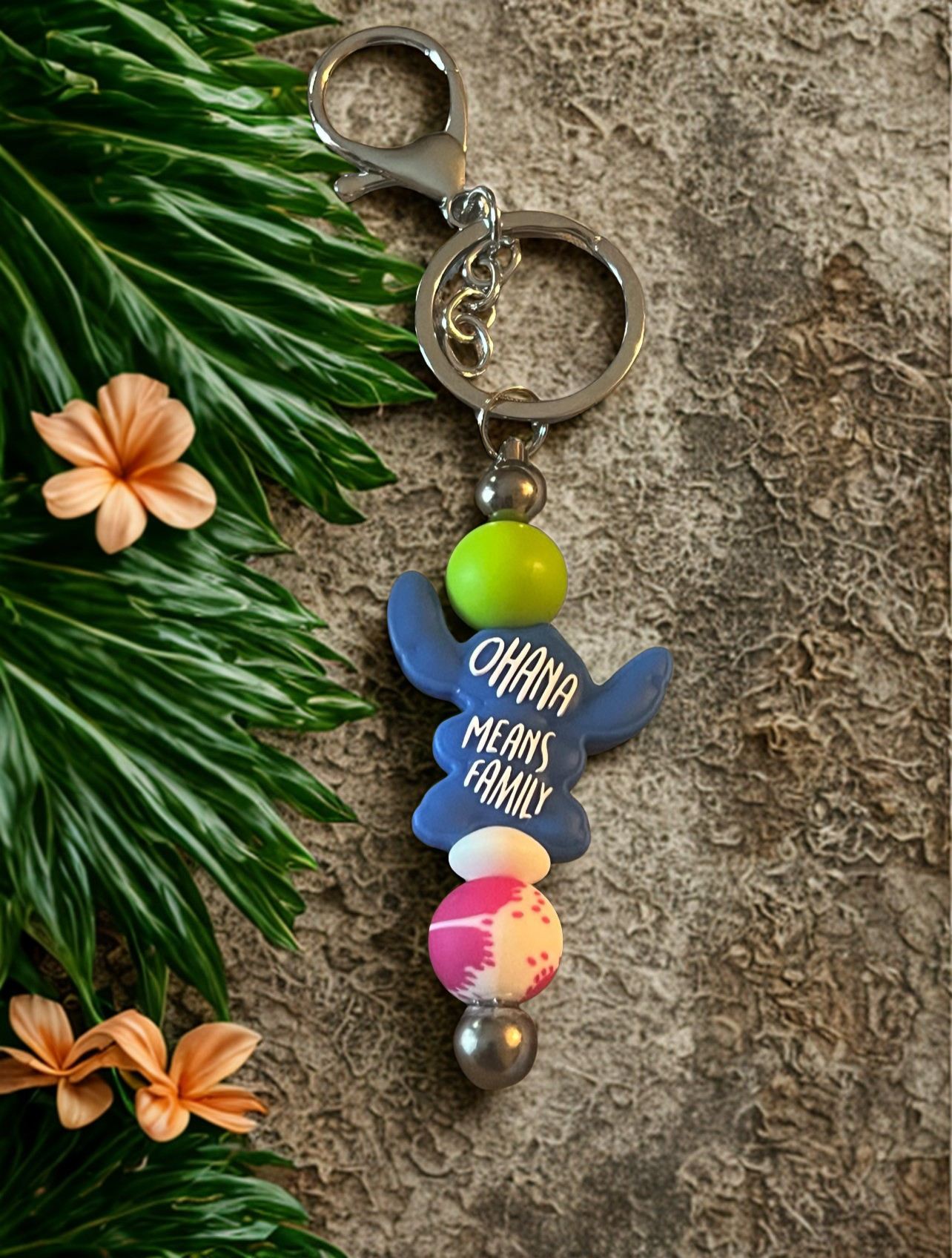 “Ohana Means Family” Stitch-Inspired Keychain