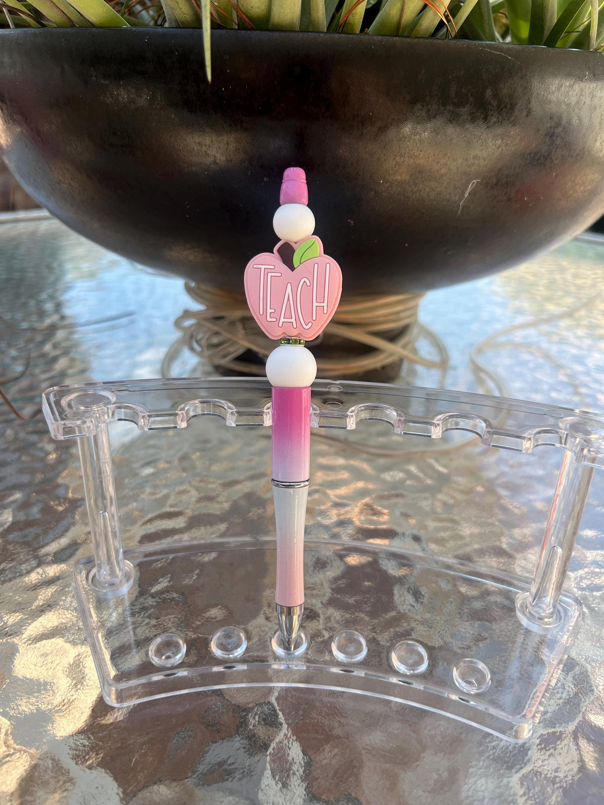 Light Pink Teach Apple Beaded Pen