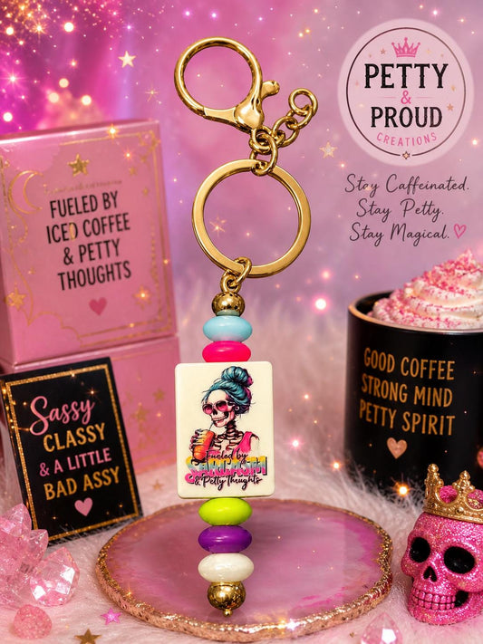 Fueled by Sarcasm & Petty Thoughts – Handmade Beaded Keychain