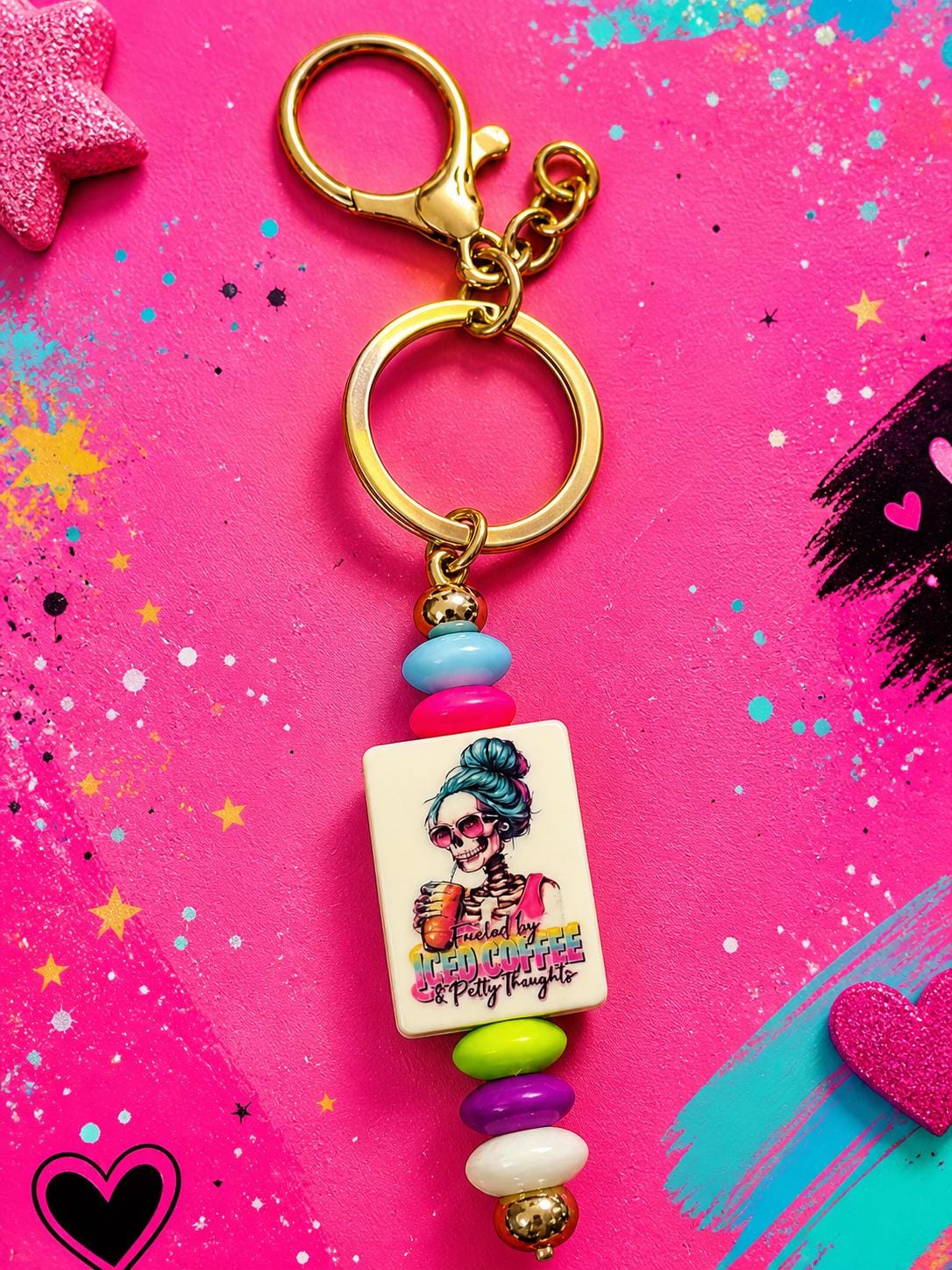 Fueled by Sarcasm & Petty Thoughts – Handmade Beaded Keychain