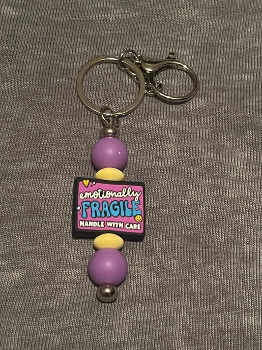 Emotionally Fragile Handle with Care Beaded Keychain