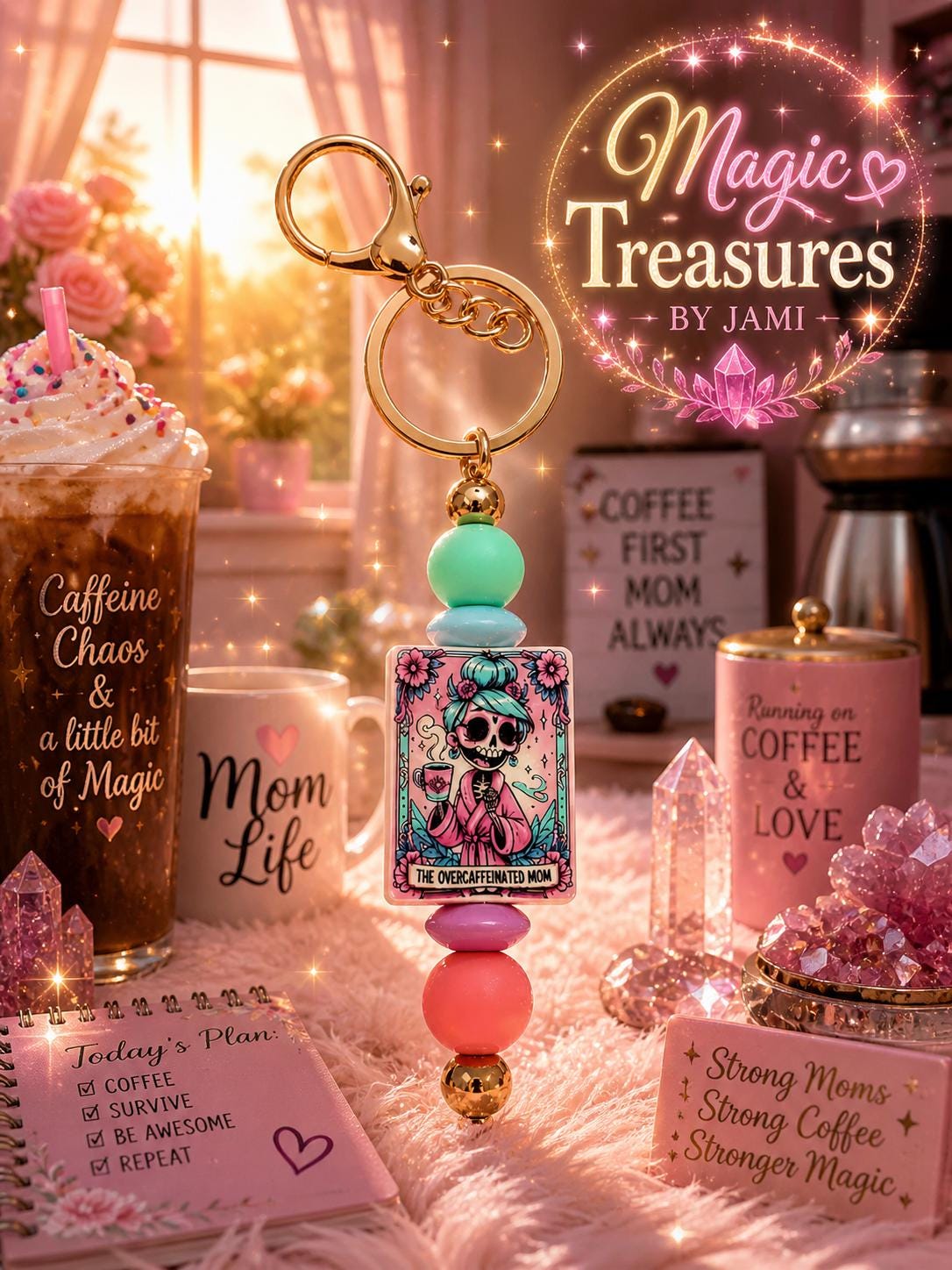The Overcaffeinated Mom – Handmade Beaded Keychain