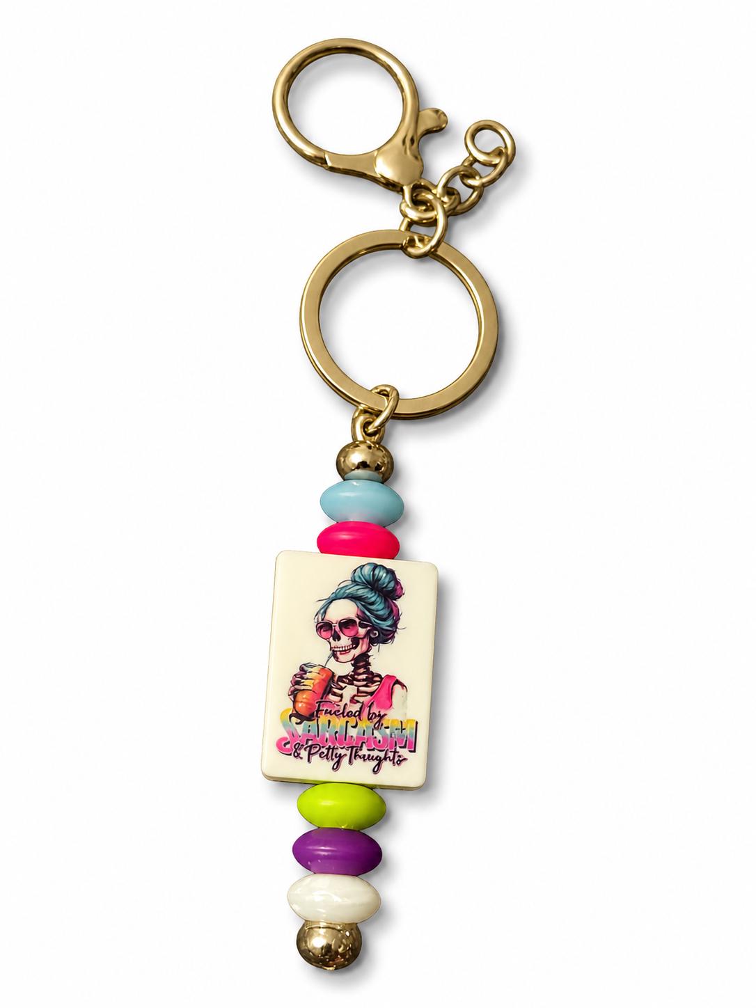 Fueled by Sarcasm & Petty Thoughts – Handmade Beaded Keychain